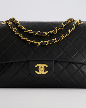 Chanel Vintage Medium Black Classic Double Flap Bag in Lambskin Leather with 24k Gold Hardware