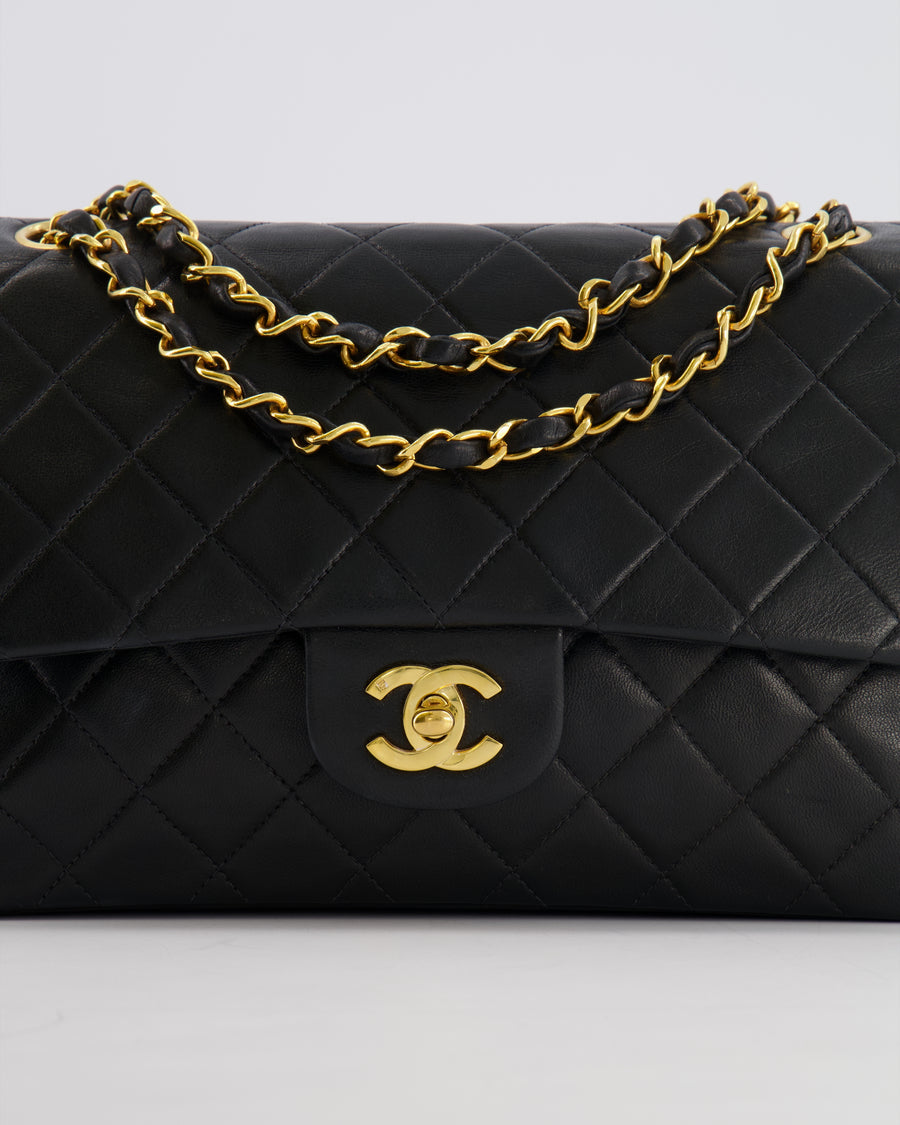 Chanel Vintage Medium Black Classic Double Flap Bag in Lambskin Leather with 24k Gold Hardware