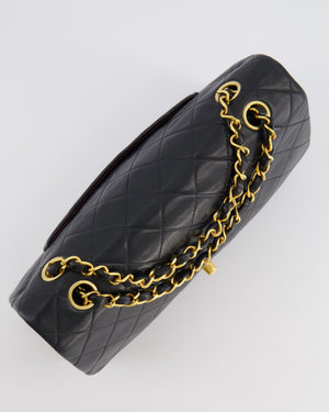 Chanel Vintage Medium Black Classic Double Flap Bag in Lambskin Leather with 24k Gold Hardware