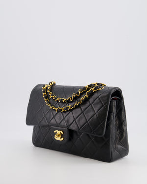 Chanel Vintage Medium Black Classic Double Flap Bag in Lambskin Leather with 24k Gold Hardware