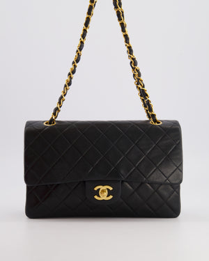 Chanel Vintage Medium Black Classic Double Flap Bag in Lambskin Leather with 24k Gold Hardware