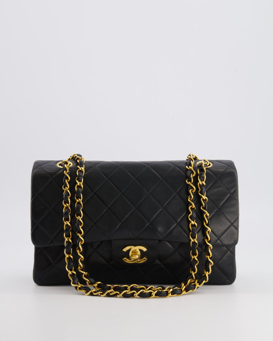 Chanel Vintage Medium Black Classic Double Flap Bag in Lambskin Leather with 24k Gold Hardware