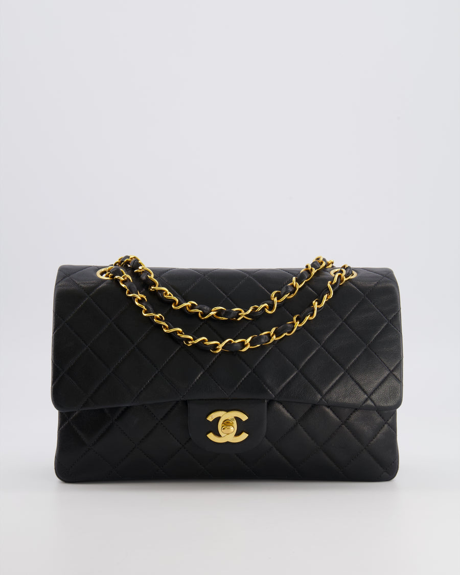 Chanel Vintage Medium Black Classic Double Flap Bag in Lambskin Leather with 24k Gold Hardware