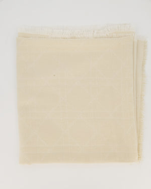 *IN DRY CLEANING* Christian Dior Beige Cannage Square Cashmere and Wool Scarf Size 140 x 140cm