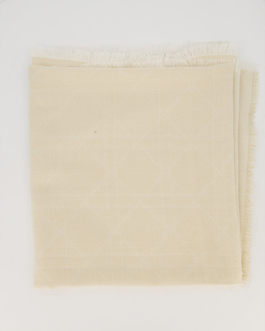 *IN DRY CLEANING* Christian Dior Beige Cannage Square Cashmere and Wool Scarf Size 140 x 140cm