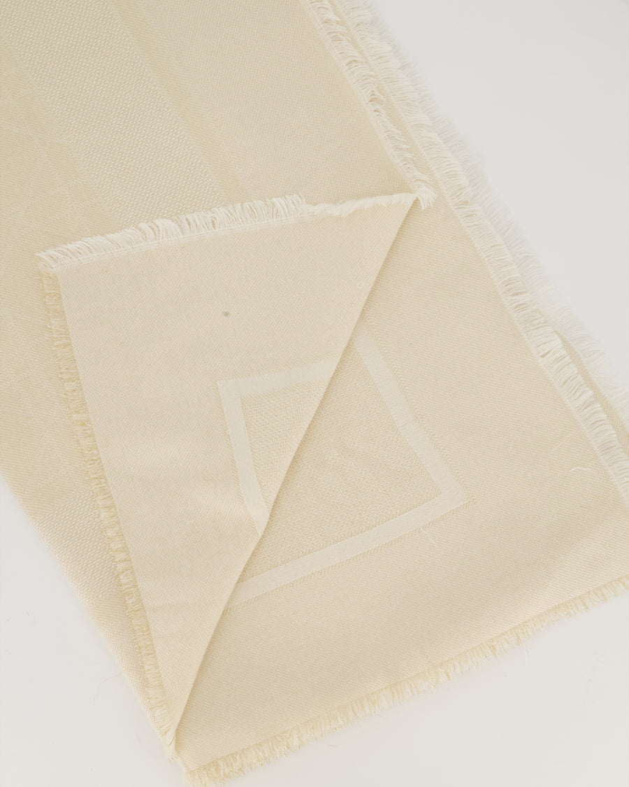 *IN DRY CLEANING* Christian Dior Beige Cannage Square Cashmere and Wool Scarf Size 140 x 140cm