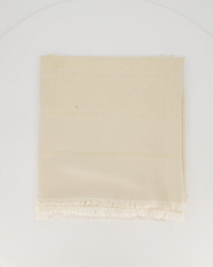 *IN DRY CLEANING* Christian Dior Beige Cannage Square Cashmere and Wool Scarf Size 140 x 140cm
