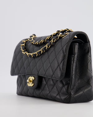 Chanel Black Medium Classic Double Flap Bag in Caviar Leather with Gold Hardware