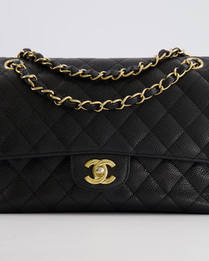 Chanel Black Medium Classic Double Flap Bag in Caviar Leather with Gold Hardware