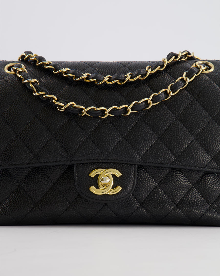 Chanel Black Medium Classic Double Flap Bag in Caviar Leather with Gold Hardware