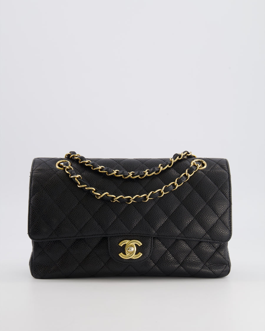 Chanel Black Medium Classic Double Flap Bag in Caviar Leather with Gold Hardware
