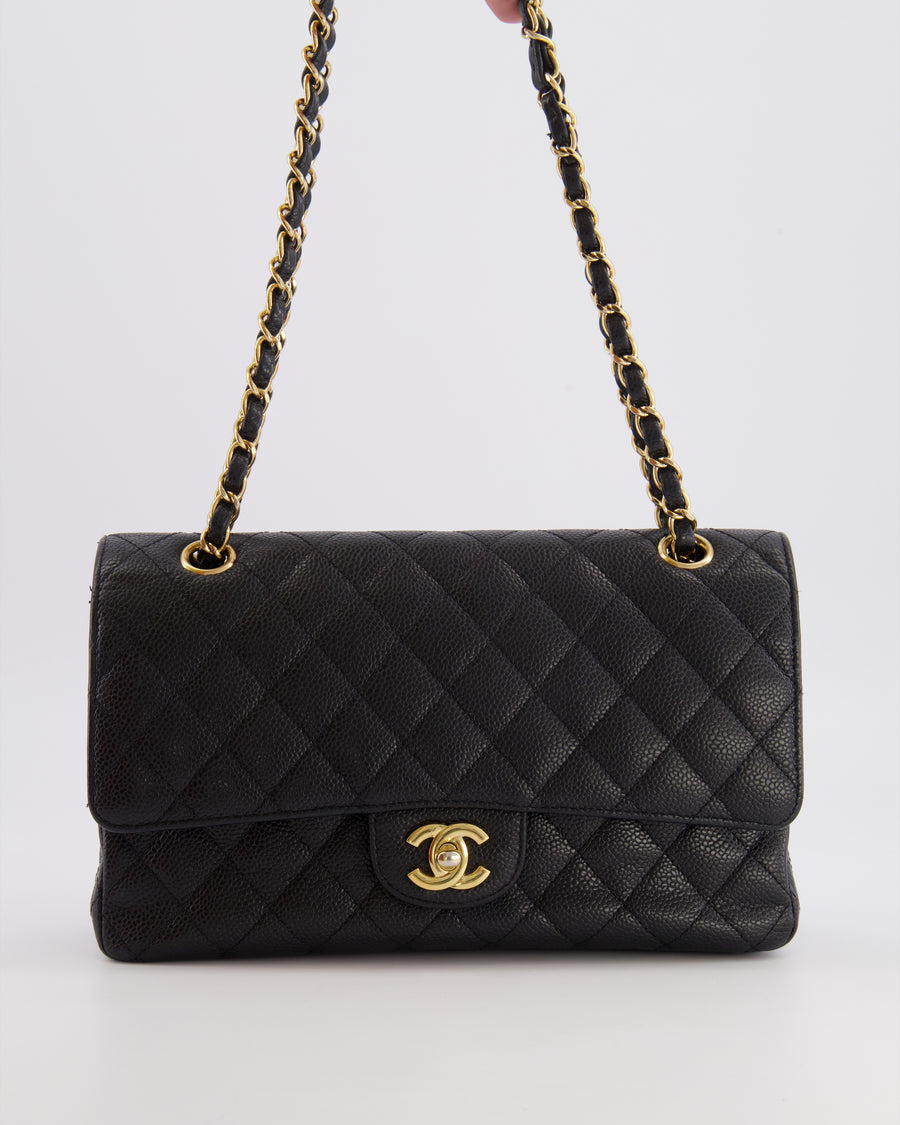 Chanel Black Medium Classic Double Flap Bag in Caviar Leather with Gold Hardware