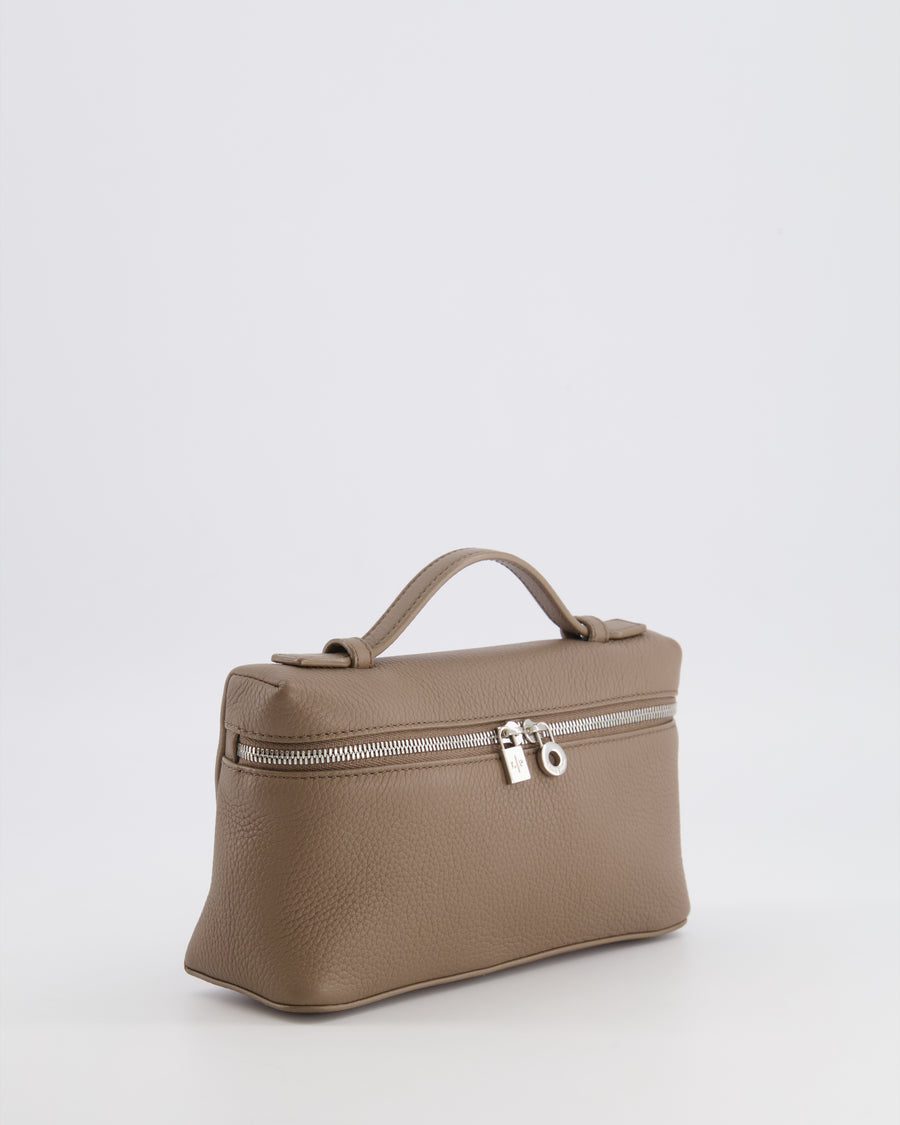 Loro Piana Extra Pocket L19 Bag in Taupe Brown Leather with Silver Hardware