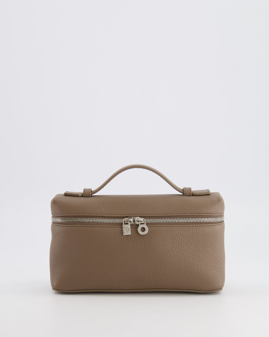 Loro Piana Extra Pocket L19 Bag in Taupe Brown Leather with Silver Hardware
