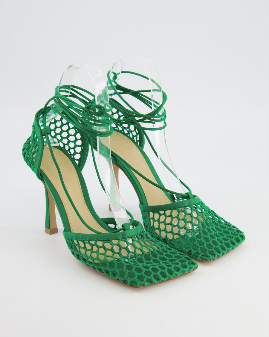 Bottega Veneta Green Wraparound Stretch Web Heels Size EU 37.5