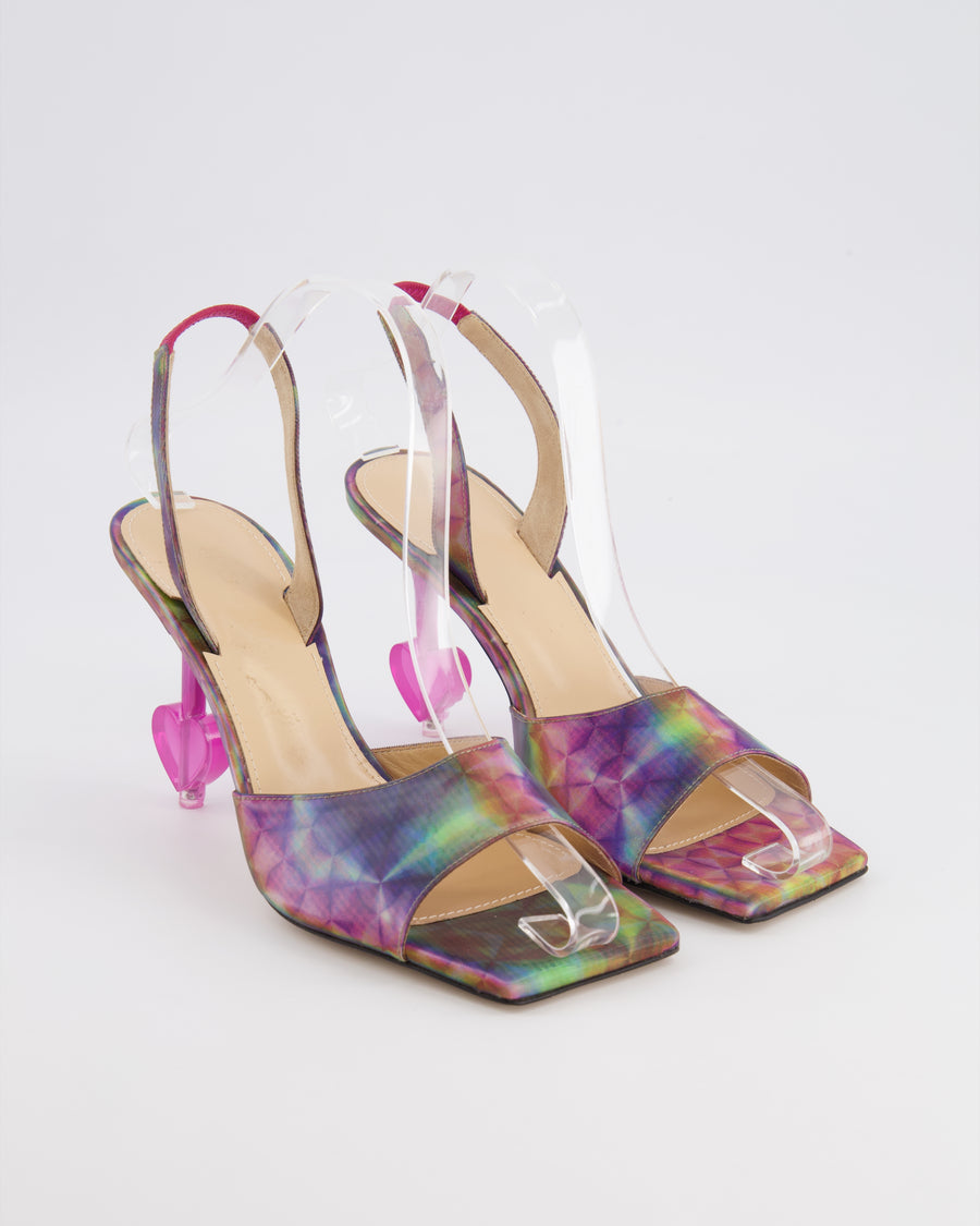 Mach & Mach Multi-Colour Kaleidoscope Print Slingback Heel with Pink Heart Heel Detail Size EU 37