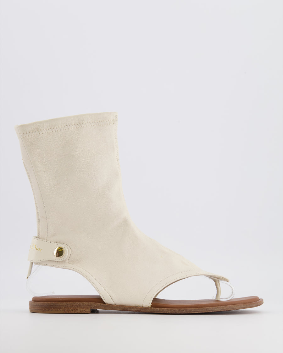 Christian Dior Spirit Thong Flat Sandals in White Lambskin Leather EU 37