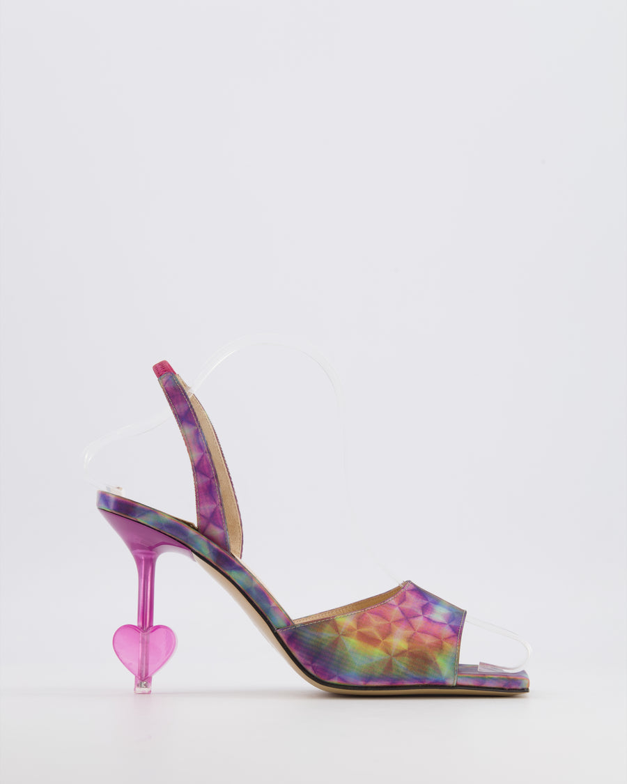 Mach & Mach Multi-Colour Kaleidoscope Print Slingback Heel with Pink Heart Heel Detail Size EU 37