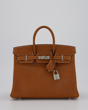 *RARE* Hermès Birkin 25 Retourne Bag in Fauve Barenia Faubourg Leather with Palladium Hardware