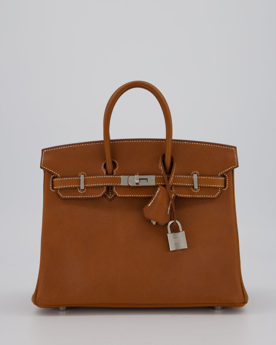 *RARE* Hermès Birkin 25 Retourne Bag in Fauve Barenia Faubourg Leather with Palladium Hardware
