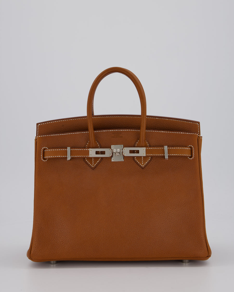 *RARE* Hermès Birkin 25 Retourne Bag in Fauve Barenia Faubourg Leather with Palladium Hardware