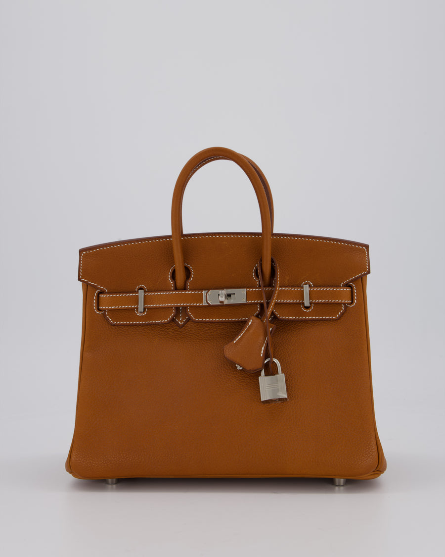 *RARE* Hermès Birkin 25 Retourne Bag in Fauve Barenia Faubourg Leather with Palladium Hardware