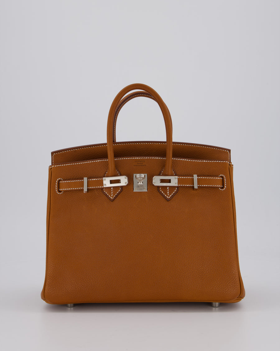 *HOT* Hermès Birkin 25 Retourne Bag in Gold Togo Leather with Palladium Hardware