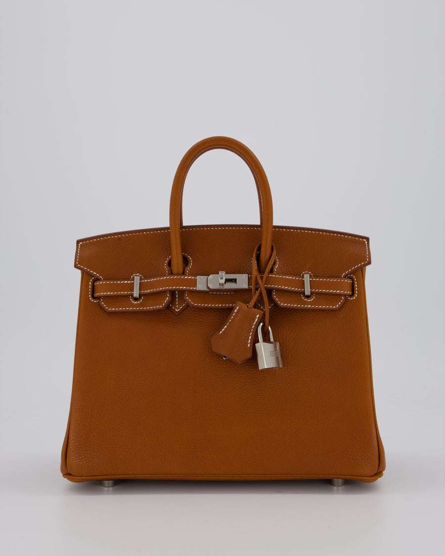 *NEW STAMP* Hermès Birkin 25 Retourne Bag in Fauve Barenia Faubourg Leather and Palladium Hardware