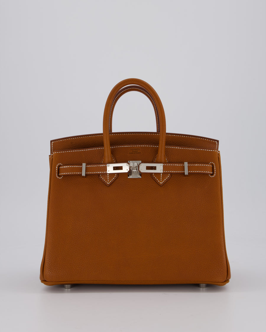 *NEW STAMP* Hermès Birkin 25 Retourne Bag in Fauve Barenia Faubourg Leather and Palladium Hardware