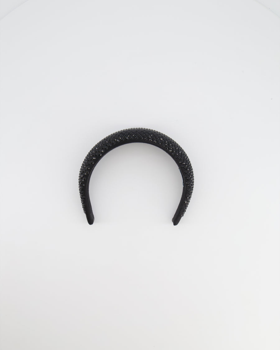 Prada Black Satin Crystal Embellished Headband RRP £800