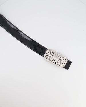 Valentino Black Patent Leather Belt with Detachable Crystal Embellished Art-Deco Buckle 85cm