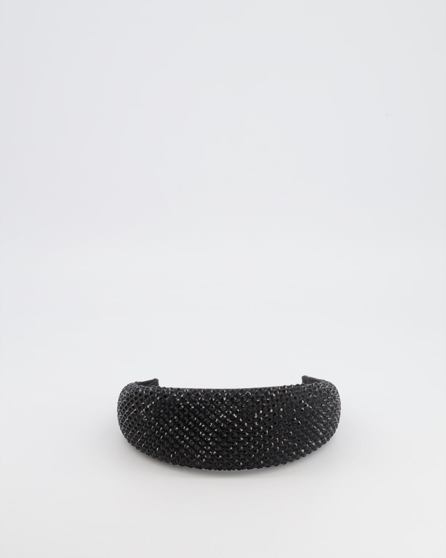 Prada Black Satin Crystal Embellished Headband RRP £800