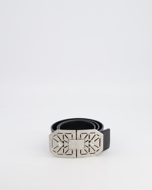 Valentino Black Patent Leather Belt with Detachable Crystal Embellished Art-Deco Buckle 85cm