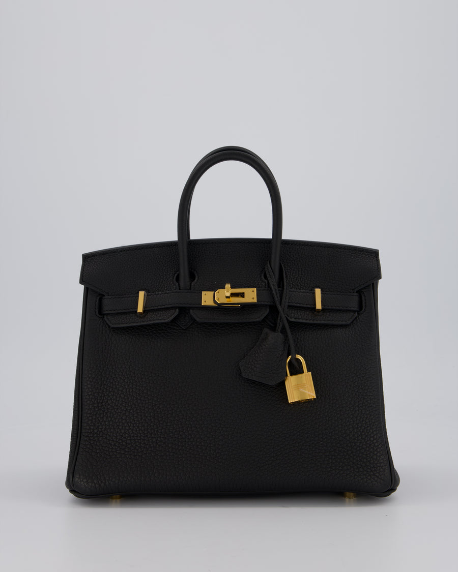 *HOT* Hermès Birkin 25 Retourne Bag in Noir Togo Leather with Gold Hardware