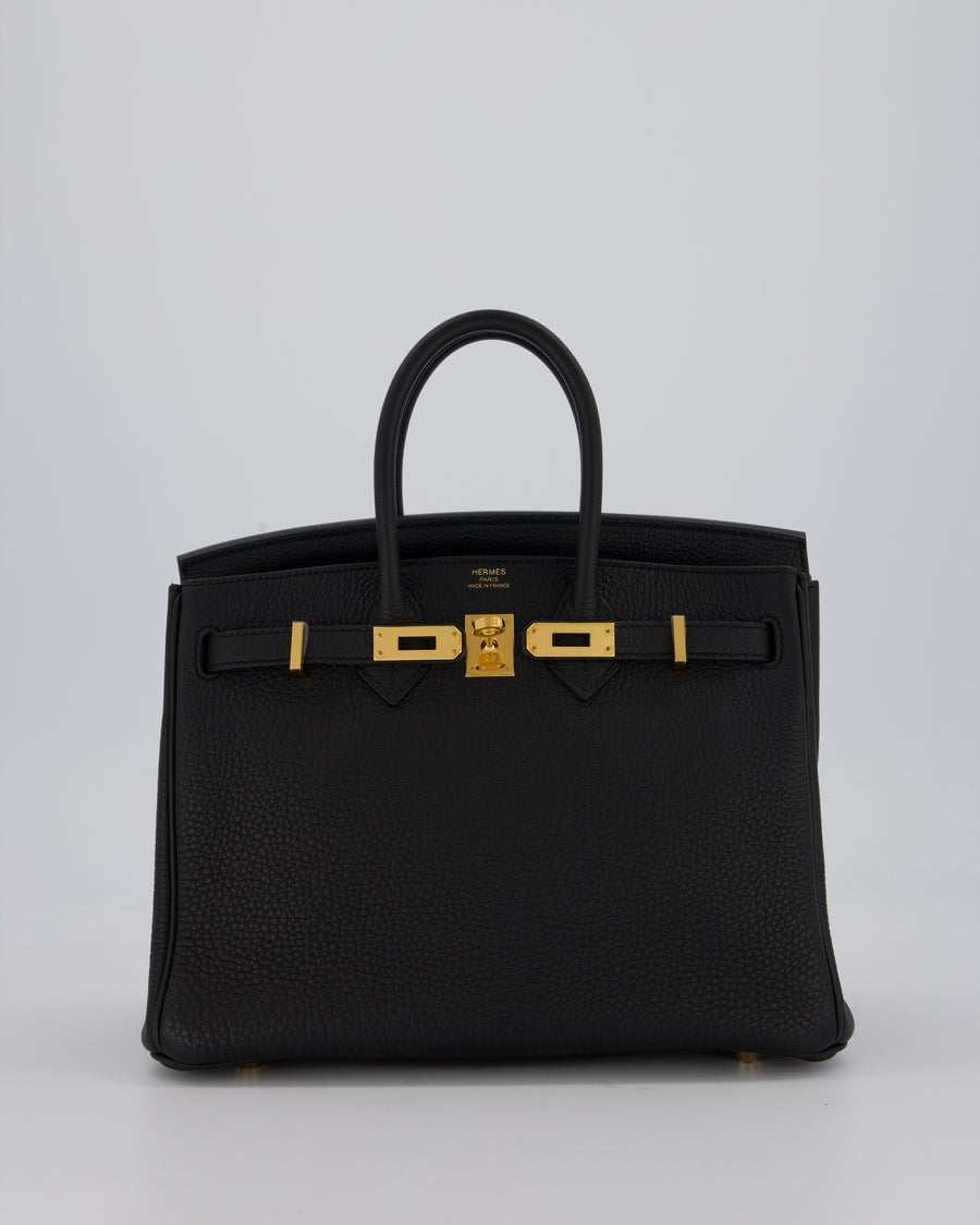 *HOT* Hermès Birkin 25 Retourne Bag in Noir Togo Leather with Gold Hardware