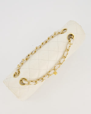 Chanel Vintage White Small Classic Double Flap Bag in Caviar Leather with 24K Gold Hardware