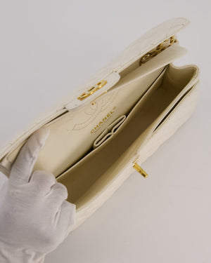 Chanel Vintage White Small Classic Double Flap Bag in Caviar Leather with 24K Gold Hardware