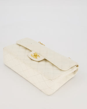 Chanel Vintage White Small Classic Double Flap Bag in Caviar Leather with 24K Gold Hardware