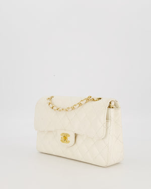 Chanel Vintage White Small Classic Double Flap Bag in Caviar Leather with 24K Gold Hardware