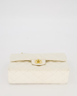Chanel Vintage White Small Classic Double Flap Bag in Caviar Leather with 24K Gold Hardware