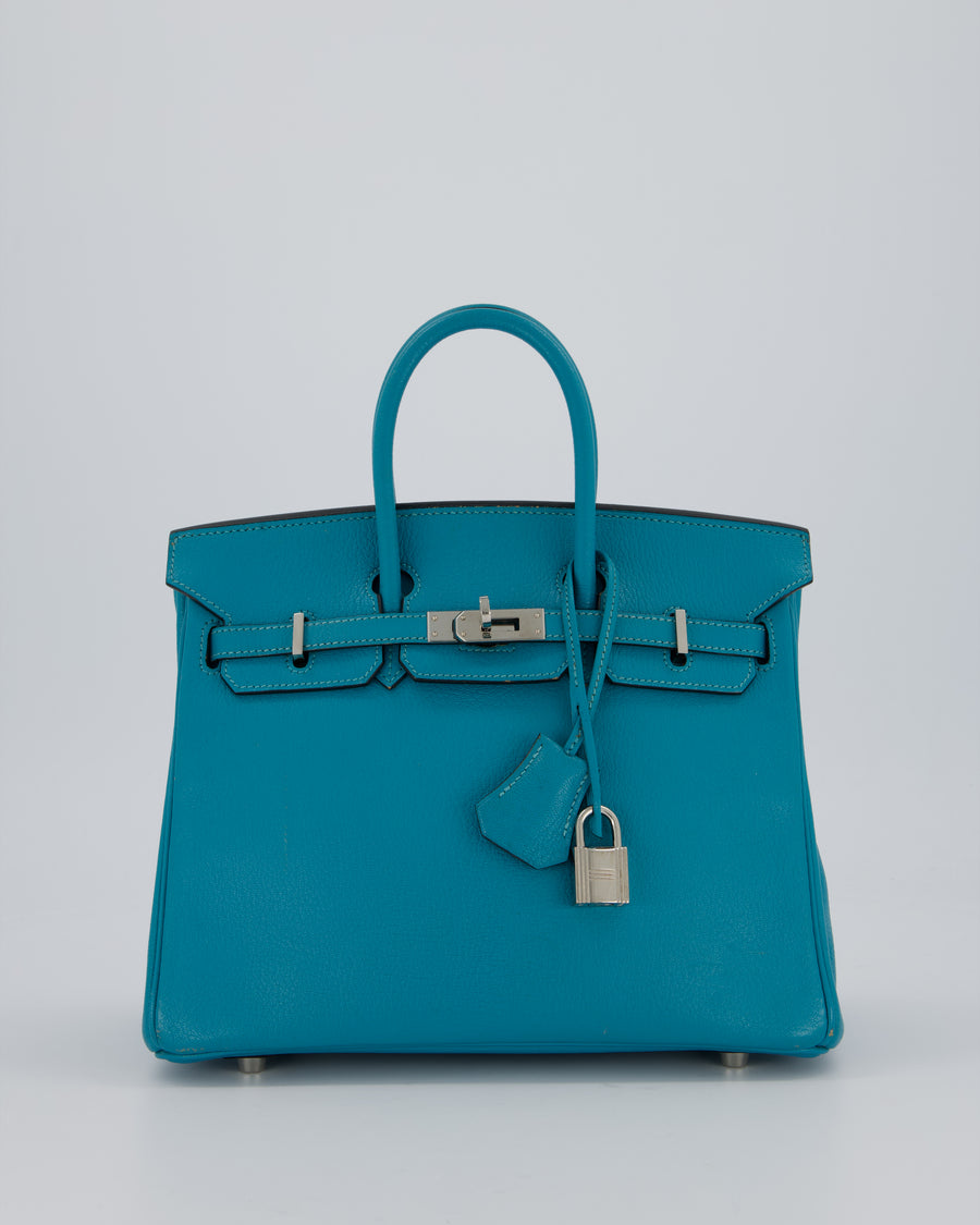 Hermès Birkin 25 Retourne Bag in Bleu Saint Cyr Chèvre Mysore Leather with Palladium Hardware