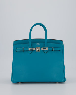 Hermès Birkin 25 Retourne Bag in Bleu Saint Cyr Chèvre Mysore Leather with Palladium Hardware