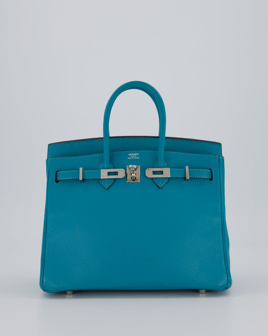 Hermès Birkin 25 Retourne Bag in Bleu Saint Cyr Chèvre Mysore Leather with Palladium Hardware