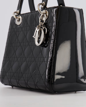 Christian Dior Medium Lady Dior Bag in Black Patent Leather With Silver Hardware RRP £5,300