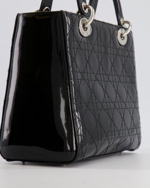 Christian Dior Medium Lady Dior Bag in Black Patent Leather With Silver Hardware RRP £5,300