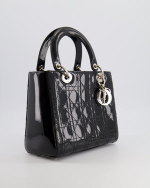 Christian Dior Medium Lady Dior Bag in Black Patent Leather With Silver Hardware RRP £5,300