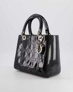 Christian Dior Medium Lady Dior Bag in Black Patent Leather With Silver Hardware RRP £5,300