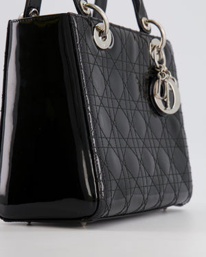 Christian Dior Medium Lady Dior Bag in Black Patent Leather With Silver Hardware RRP £5,300