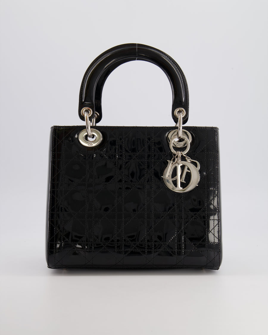 Christian Dior Medium Lady Dior Bag in Black Patent Leather With Silver Hardware RRP £5,300