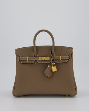 *RARE* Hermès Birkin 25 Retourne Bag in Etoupe Togo Leather with Gold Hardware